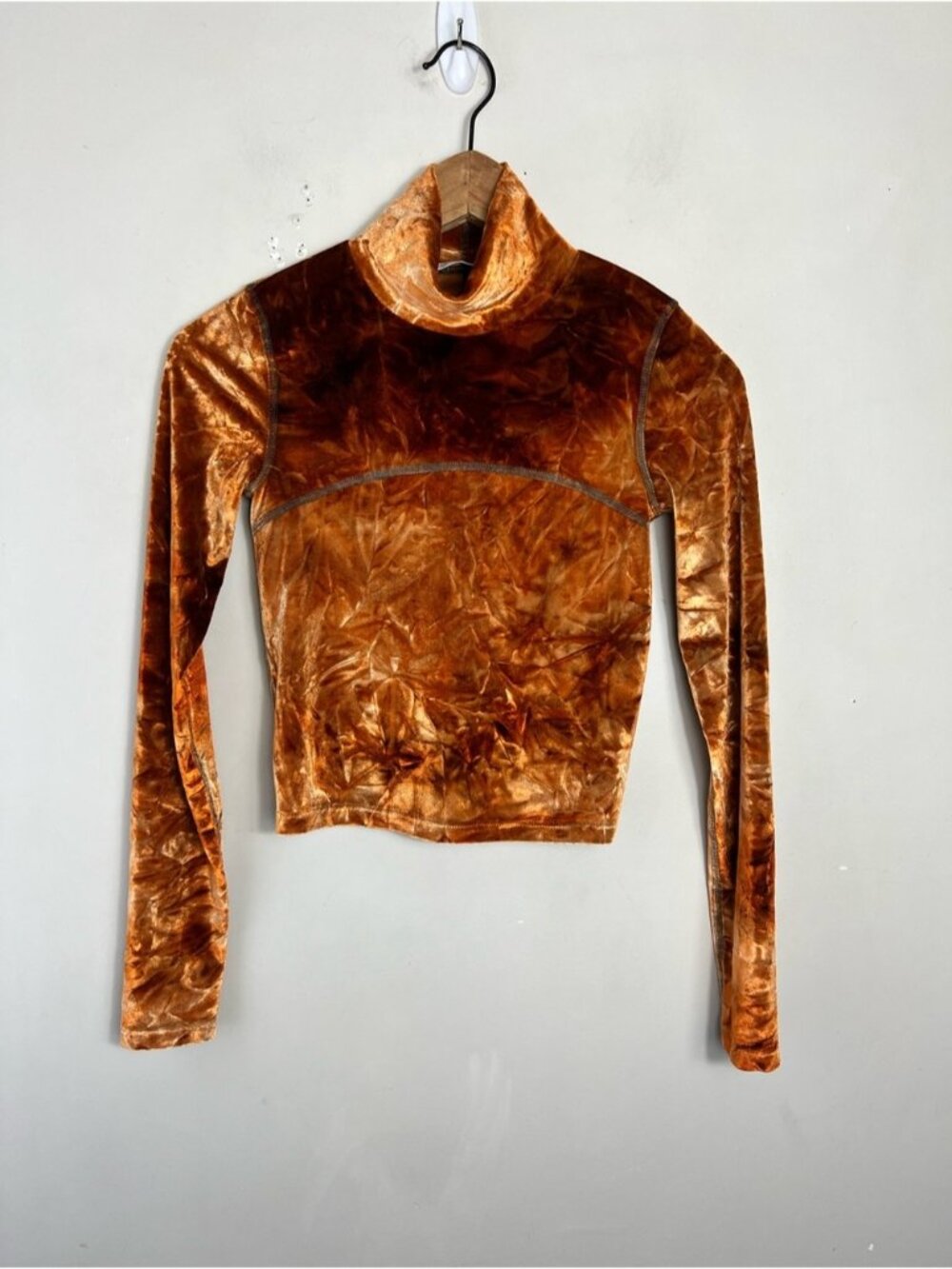 Aritzia Wilfred Free Velvet Moon Crop Long Sleeve Shirt Size Small Mock neck